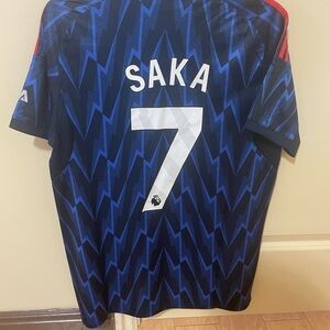Saka 7 Arsenal Adidas Blue and Black Zigzag Soccer Jersey Size M